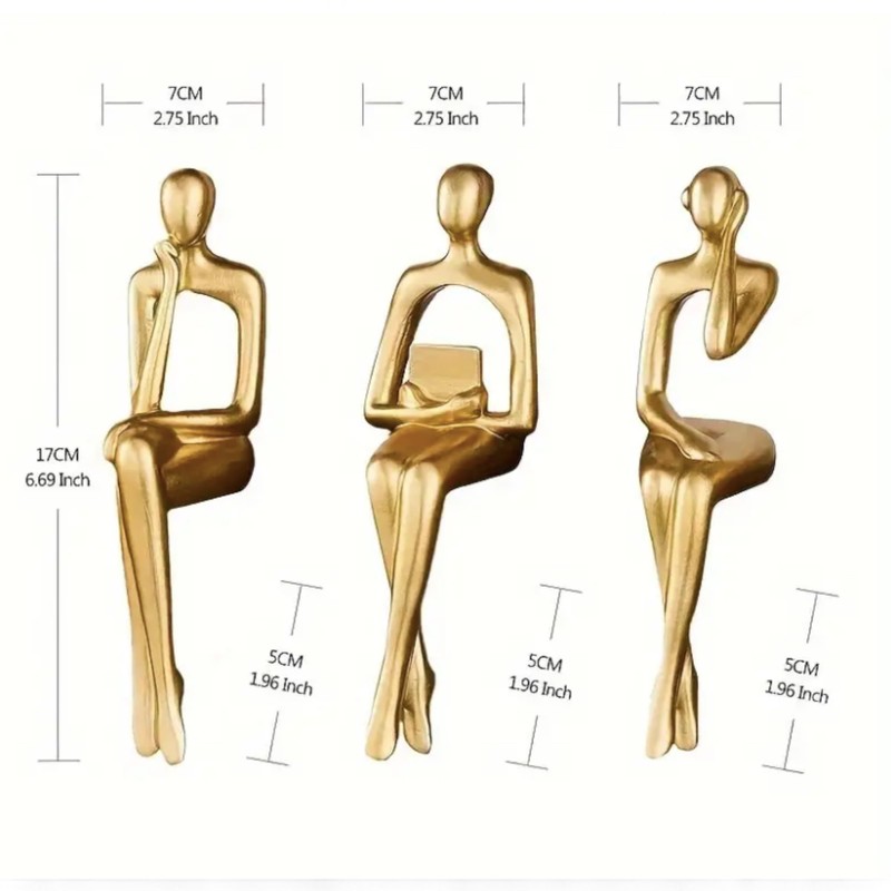 3-Pcs Thinker Statues Resin Sculptures, Modern Abstract Home Decor Ornaments,