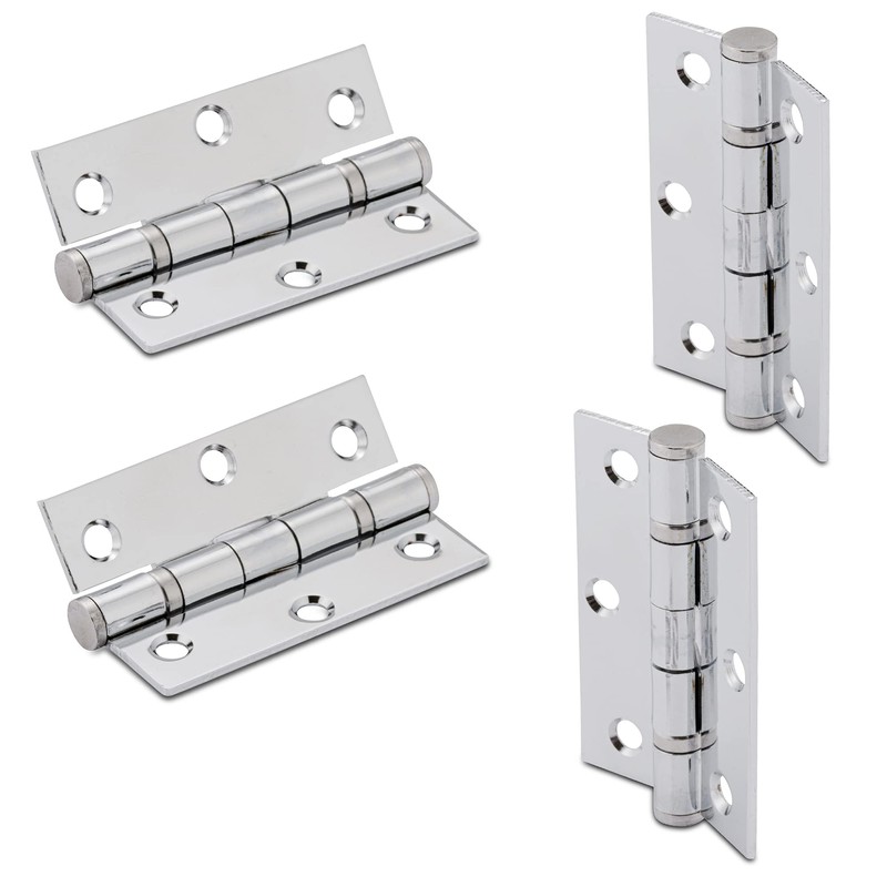 XFORT 3 inch (75mm) Polished Chrome Ball Bearing Hinges, Steel