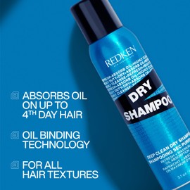 Redken Deep Clean Dry Shampoo For All Hair Types, For Dark or Light Hair - Instantly Refreshes Hair and Absorbs Oil In Between Washes, No Buildup or Residue, 3.1 Fl Oz