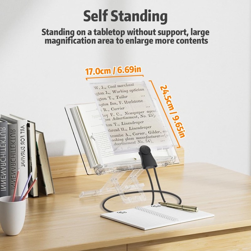 zxbaers 5X Hands Free Magnifying Glass, 9.6"x6.7"Large Magnifying Glass for