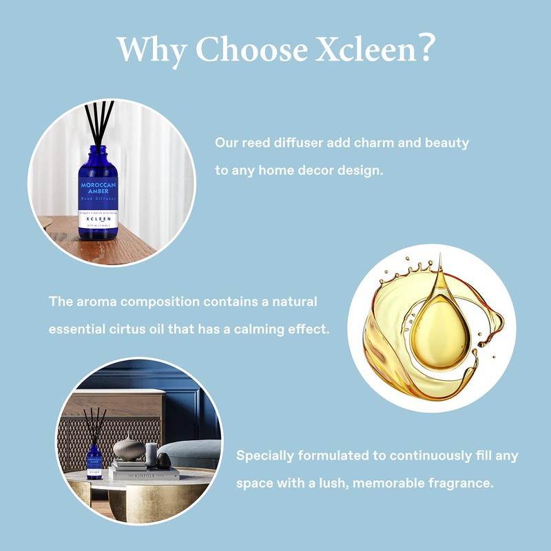 Xcleen Reed Oil Diffuser Set, Fragrance Diffuser - Floral Notes, Vanilla,