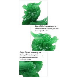BOYULL Feng Shui Green Pi Yao/Pi Xiu Wealth Porsperity Statue + Free Prosperity Protection Set of 5 Lucky Charm Ancient Coins on Red String,Feng Shui Decor