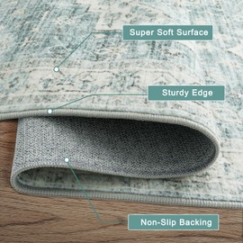 LIVEBOX Washable Area Rug 3x5 - Non-Slip Indoor Rug for Entryway Bedroom,Boho Low-Pile Front Doormat Print Distressed Throw Carpet Small Rug for Kitchen Entry Foyer Laundry, Sage Green