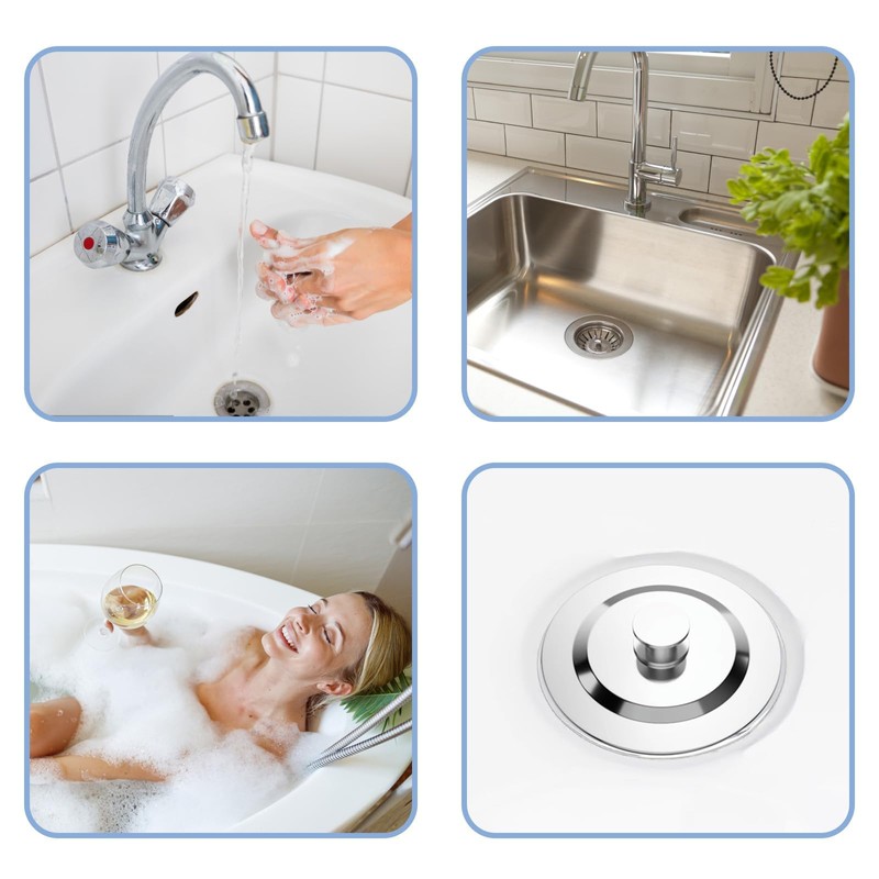 2 PCS Bath Plug, Universal Bath Plug With Chain Stainless
