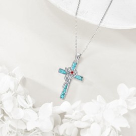 ONEFINITY Cross Necklace 925 Sterling Silver Turquoise Cross Pendant July Birthstone Necklace Jewelry Gifts for Women