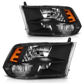 DWVO Headlight Assembly Compatible with 2009-2018 Dodge Ram 1500 2500 3500/2019-2022 Ram 1500 Classic Pickup Quad Headlamp Replacement Black Housing Amber Reflector (Only for Quad Models)