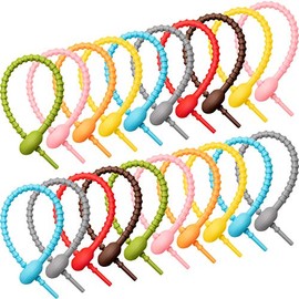 Boao Paquete de 20 bridas de silicona reutilizables, correas giratorias de 8 pulgadas para gestión de cables, cables de carga, organización de bolsas de cocina, bridas de goma flexibles con cierre