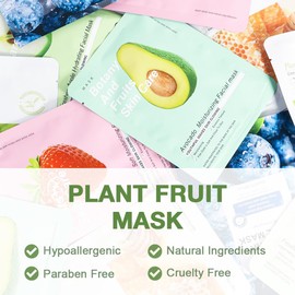 Kaely 12 Pack Avocado Sheet Masks, Spa Party Face Masks for Kids Teens Skin Care, Facial Mask Skincare Set, Moisturize Nourish for All Skin Types, Birthday Gifts for Women Men Girls, Set09