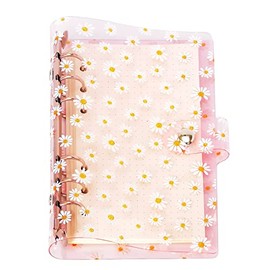 A6 A5 6-Holes Colorful PVC Cover Personal Organizer with Snap Button Closure File Folder for Loose Leaf Sheet Protectors Notebook Refill (Little Pink Daisy, A6 mini set)