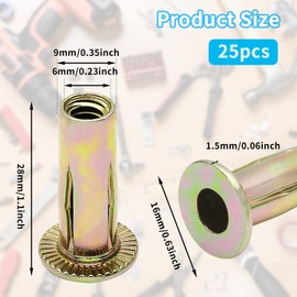 Moicstiy 25Pcs Steel Multi Grip Rivet Nuts Pre Bulbed Shank Zinc-Plated Flat Head Threaded Insert Nut Construction Fasteners for Industrial (1/4-20)
