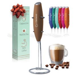 Elementi Coffee Mixer Wand & Drink Mixer with Stand - Powerful Coffee Frother Handheld Milk Frother Wand - Hand Held Milk Foamer to Make Perfect Cappuccinos, Lattes & Drink Mixes at Home (Mocha)