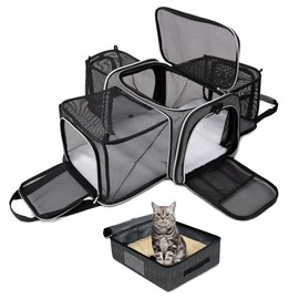 BAGLHER- Transportín expandible para Gatos con arenero de Viaje, 5 Puertas Laterales (3 Laterales), Impermeable y Plegable, Ideal para Viajes en Coche