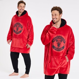Manchester United F.C. Oversized Hoodie Blanket For Men, Man U Football Gifts (Red)