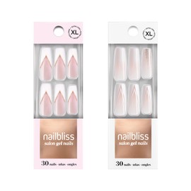 Dashing Diva Nailbliss Gel Manicure Bundle - French V Collection - Salon Quality, Easy to Apply and Chip Resistant - Contains 2 Sets of 30 Extra-Long Length, Square Shaped, Glue On Gel Nails