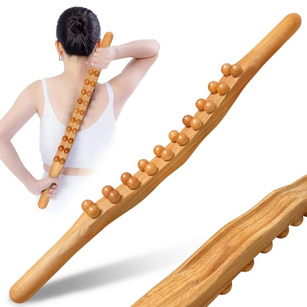 Wooden Fascia Roller, Premium Massage Roller Wood, Fascia Stick Wood, Massage Roller, Fascia Roller Wood, for Muscle Relaxation, Body Shaping, Gua Sha Massage, Anti Cellulite, Beech (E)