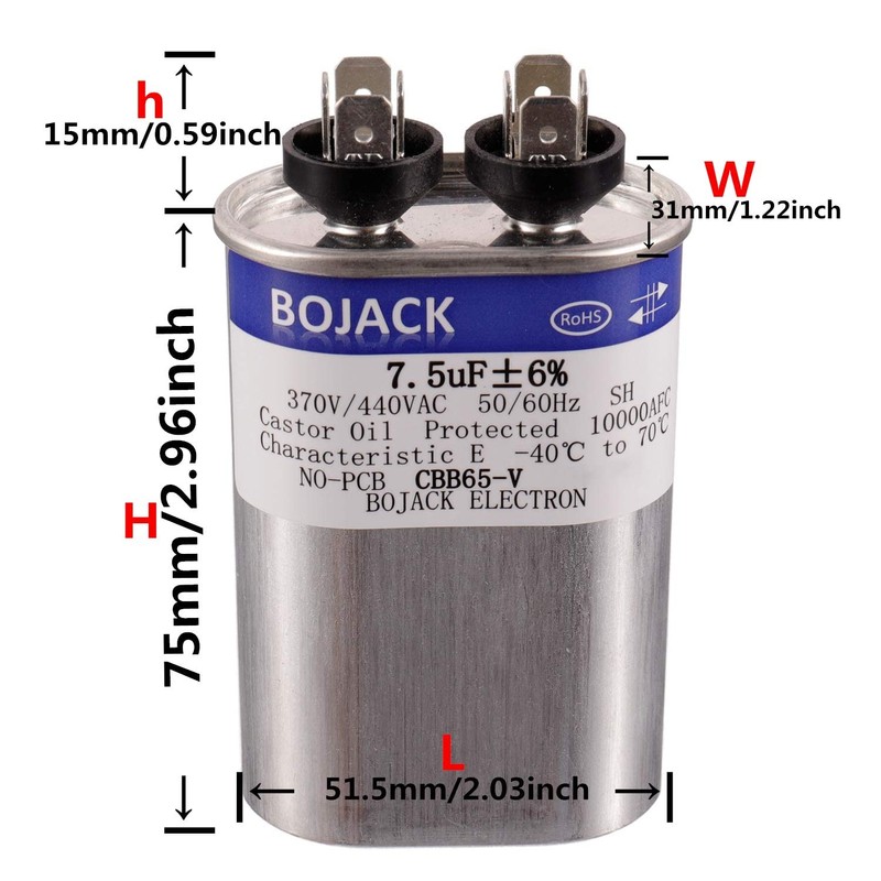 BOJACK 7.5 uF ±6% 7.5 MFD 370V/440V CBB65 Oval Run