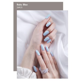 AutyaMee Semi Cured Gel Nail Strips (Baby Blue)-20 PCS Spring Gel Nail Stickers | UV Light Required | Gel Nail Wraps, Salon Quality & Easy to Use