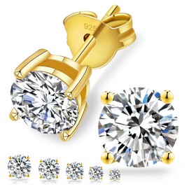 KRKC&CO Women's Moissanite Earrings 925 Silver 0.6/1/1.2/1.6/2/3 Carat Moissanite Diamond Stud Earrings, VVS1 D Colour, 14K Gold/White Gold, Allergy-Free, Silver, Moissanite
