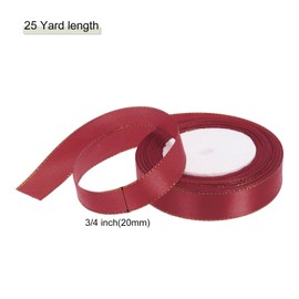 sourcing map 3/4 Inch 25 Yard Wide Satin Ribbon with Gold Edges Border Grosgrain Fabric Ribbon for Gift Wrapping Wedding Bouquet, Burgundy Red