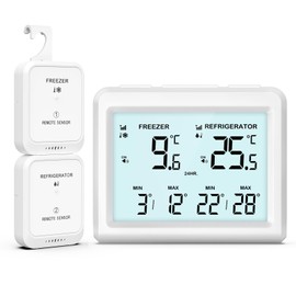 Brifit Digital Refrigerator Thermometer, 3.7 inch LCD Backlight Freezer Thermometer with 2 Sensor, Digital Fridge and Freezer Thermometer with Alarm, ℉/℃ Switch, MAX/MIN Record, for Home, Cellars