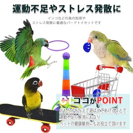 HIRAISM Parakeet, Bird Toy, Parrot, Bund, Ball, Ring Throw, Skateboard Cart, Training, Educational Toy, Nibble, Stress Relief, Set of 5