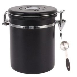 Coffee Bean Storage Container 304 Stainless Steel Exhaust Valve Coffee Bean Sealed Tank with Date Tracker and Scoop 1.2L (12x12cm / 4.7x4.7in)