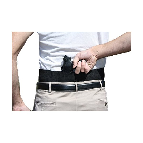 Belly Band Gun Holster Behind The Back Concealed Carry with Extra Magazine Pouches Large Black Right Hand