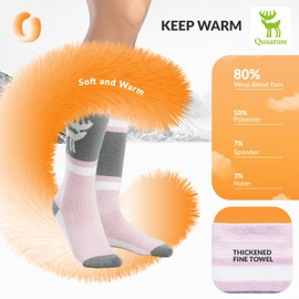 Qunature Ski Socks Winter Thermal Socks Made of Merino Wool 1 Pair Snow Socks Functional Socks Soft and Warm Ski Socks for Outdoor Skiing Skating Snowboarding Women / Men Size 37-42 Pink, pink