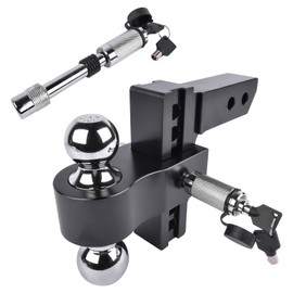 Lamerto Aluminum Adjustable Trailer Hitch Fits 2-Inch Receiver, 6-Inch Drop/Rise Drop Hitch 12,500 LBS GTW Tow Hitch, 2" and 2-5/16" Hitch Balls with 2 Locking Hitch Pins, Black