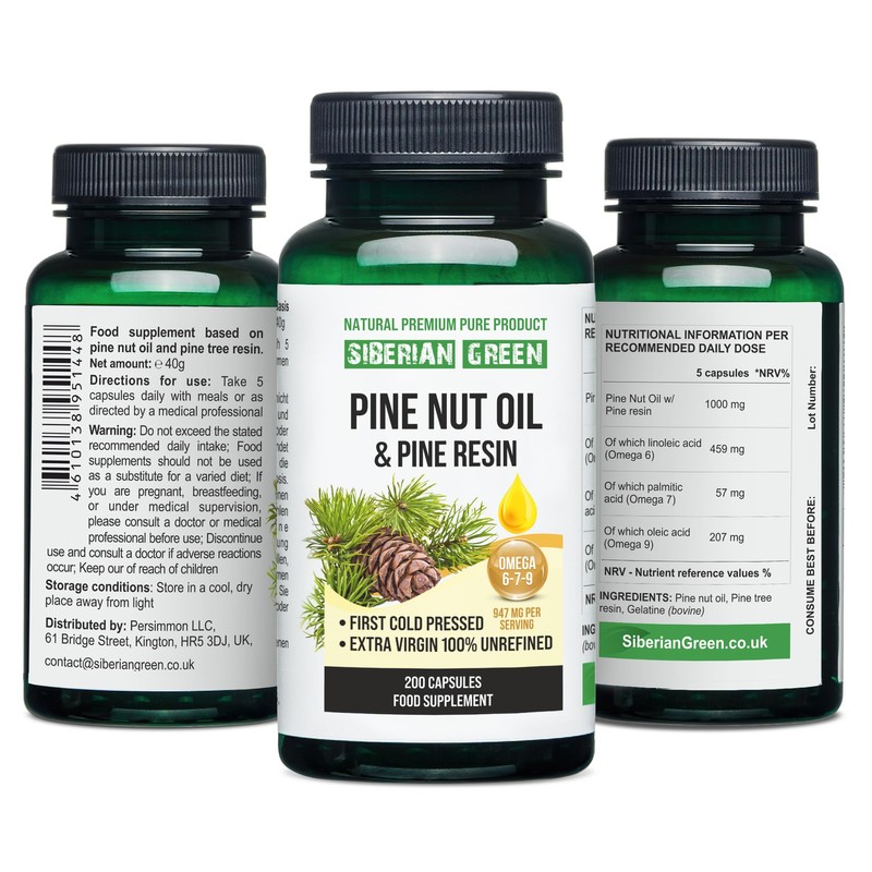 Siberian Green Pine Nut Oil w/Pine Resin Capsules 200 Softgels