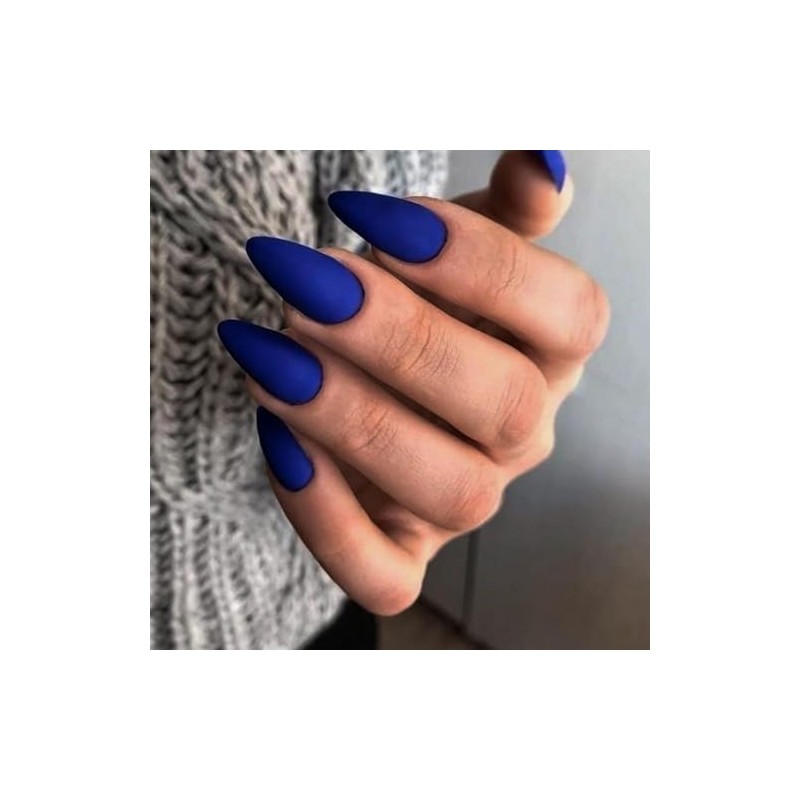 Uñas Postizas Azul Real Mate Uñas Almendradas Medianas Uñas Acrílicas