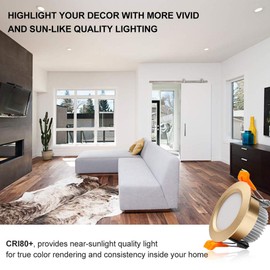 YGS-Tech 2 Inch LED Recessed Lighting, Dimmable Downlight 3W(35W Halogen Equivalent), 4000K Natural White Ceiling Light, CRI80, Gold Trim with LED Driver(4 Pack)