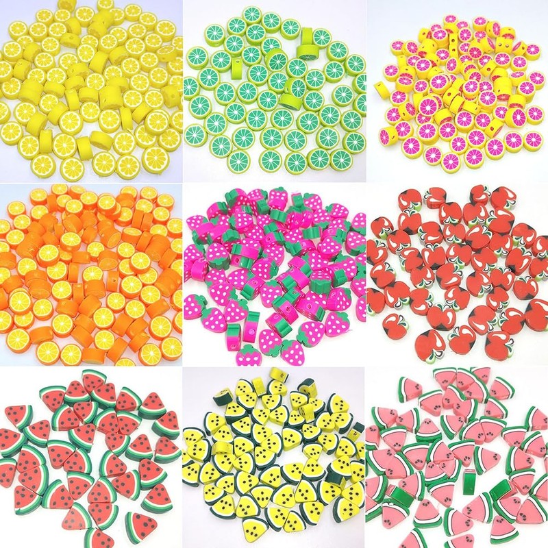 JIHUOO 100 Pcs Fruit Polymer Clay Beads Clay Bead Charms