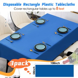 YSYJ 3 Pack Royal Blue Plastic Tablecloth Disposable Rectangular Table Cloth 54 x 108 Inch Table Cover for Parties