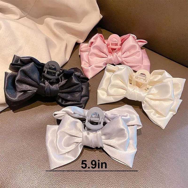 4 Pack Satin Bow Claw Clips for Women, Bow Nonslip