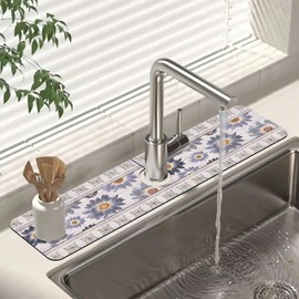 Sink Faucet Absorbing Mat Vintage Embroidery Flowers Sink Splash Guard Drying Mat for Kitchen Bathroom Faucet Sinkmat 23.5"X5.5"