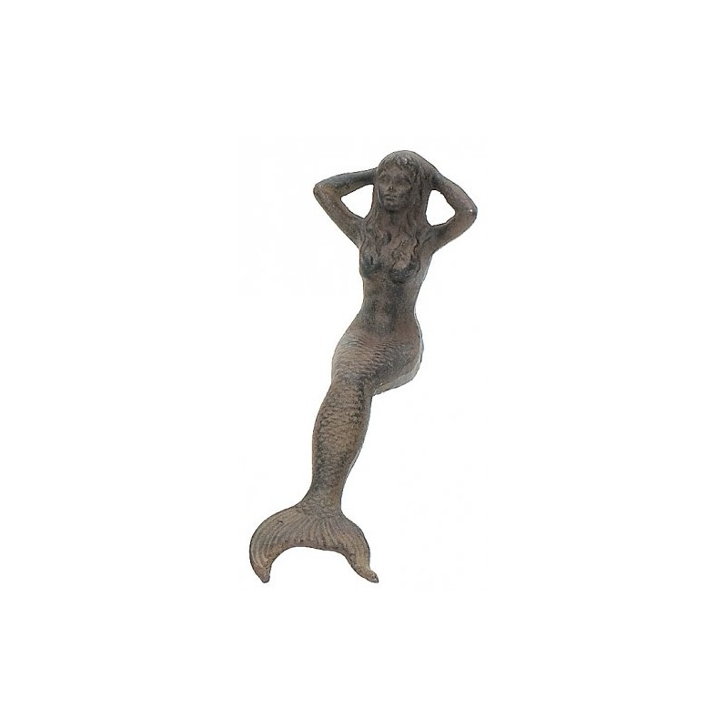 Cast Iron Nautical Repro Sitting Mermaid Figurine Rust