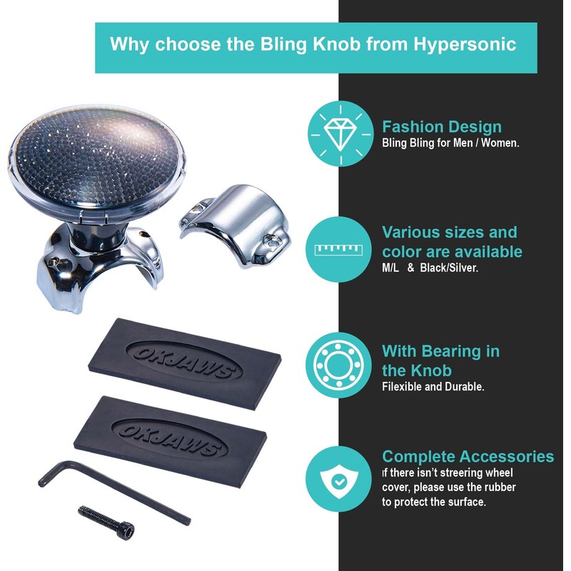 Hypersonic Large Bling Steering Wheel Knob Spinner - Compatible with