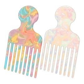 Pick for Hair, 2 Pcs Wide Hair Pick Comb Afro Styling Tool for Curls Detangling Lift, Unisex Portable Grip Textured Scalp Massage Comb