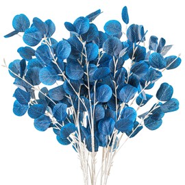 OJRTHDE 7PCS Long Artificial Eucalyptus Stems 35.4" Tall Fake Eucalyptus Branches With Navy Blue Silk Leaves For Spring Home Office Vase Décor Faux Plants Bouquet For Party Wedding Floral Arrangements