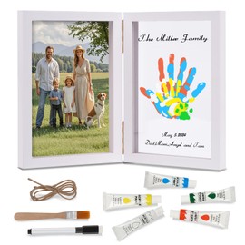 Nabance Family Handprint Set, Craft Wooden Photo Frame, Handprint, Baby Photo Frame Set, Finger Paints, Children, Non-Toxic Paw Print Set, Dog DIY Gifts with 4 Transparent Sheets, 5 Colours