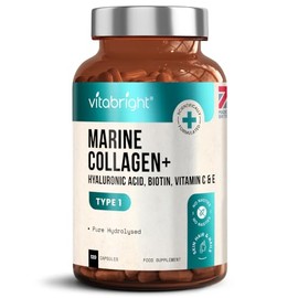 Marine Collagen Supplements for Women 2331mg Complex | 120 Hydrolyzed Marine Collagen Capsules with Hyaluronic Acid | Skin Supplements for Women | Vitabright