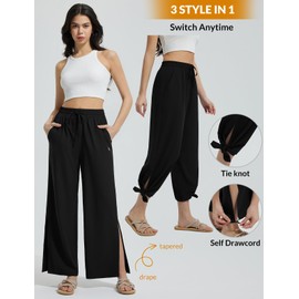 baleaf Women's Wide Leg Swim Pants UPF50+ Long Beach Pants High Waisted Lightweight Quick Dry Flowy Swim Capris with Pockets Black S