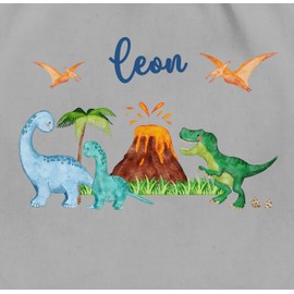 Geschenk mit Namen personalisiert by Shirtracer - Gym Bag Backpack - Dinosaur Dino Dinos, 10 light grey