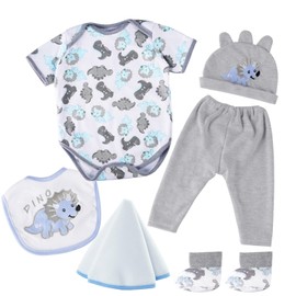 BABESIDE 6 Pcs Reborn Baby Doll Clothes for 17-22 Inch Babydolls, Dinosaurs Pattern Lifelike Reborn Baby Doll Accessories with Hat Bib and Socks for Realistic Baby Dolls Boy & Girl