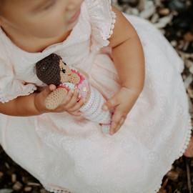 Pebble Fair Trade Mermaid Rattle, 7-inch Length, Pink