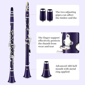 MoResolune Bb Clarinet, Nickel-Plated B Flat Clarinet for Student Beginner with Case and Stand Musical Instrument for School Band (Purple)