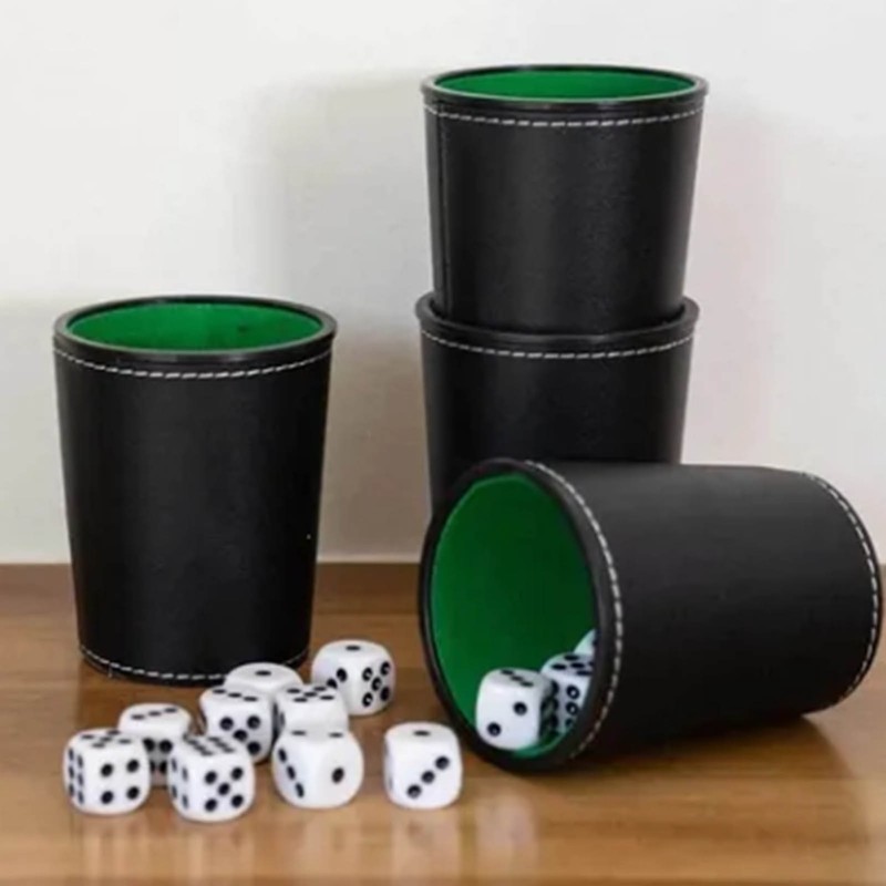 5Pcs PU Leather Dice Cup Set with 20 Dot Dices
