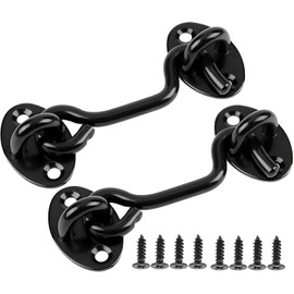 ZiYuya Hook and Eye Latch, Stainless Steel Gate Hook Cabin Hook, Hook Eye Latch Door Lock Hook Lock Latch for Wooden Gates Window Brace Gate Door Catch (Black, 2 Pack, 3 Inch)