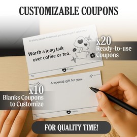 LAZARIO Coupon Book for Him, Her or Family – 30 Love Coupons Gift for Couples, Friends, Parents – 20 Ready & 10 Blank – Romantic, Fun, DIY Voucher Ideas – Birthday, Anniversary, Valentine’s Day